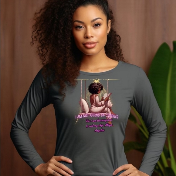 Maya A inspired black girl magic bookworm graphic long sleeve cotton that shirt. - Picture 3 of 9